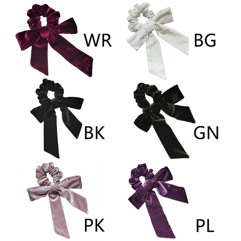 Dây Buộc Tóc Vải Nhung Thắt Nơ Ruy Băng Màu Trơn Co Giãn Phong Cách Vintage Dành Cho Nữ