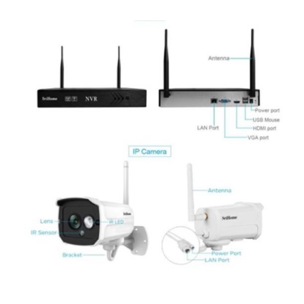 Trọn bộ Kit 4 camera IP SRIHOME NVS001 full HD 1080 + Đầu ghi hình IP 4 kênh