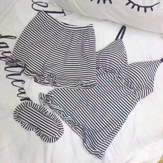 Set ngủ cotton lụa kèm bịt mắt [Có hình thật ]
