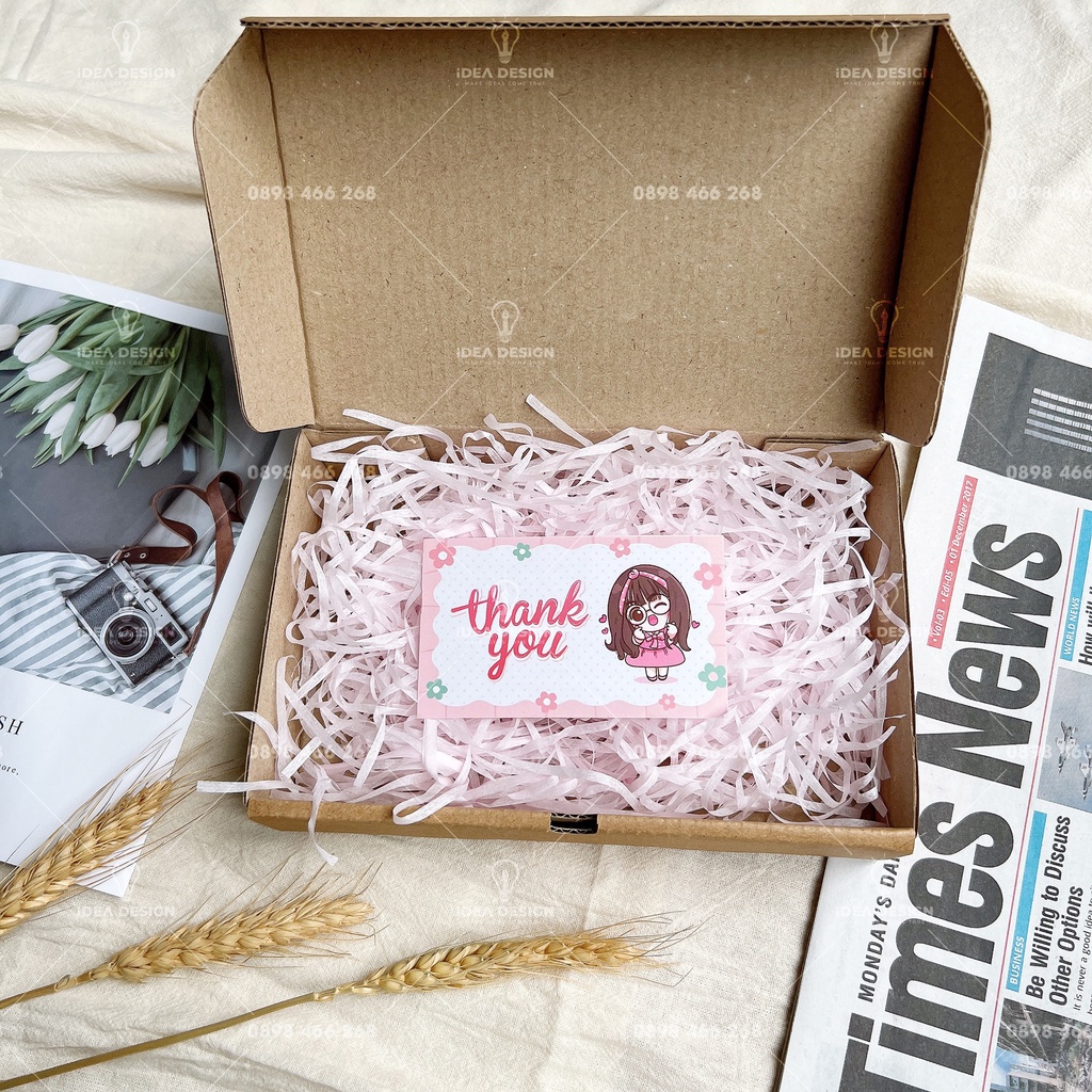 Card Cám Ơn, Thank You Card, Thiệp Cảm Ơn - Size 9x5,4cm - Giấy C300 Cán Màng Mờ Hình Cô Gái Siêu Dễ Thương