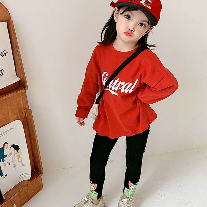 Quần legging vải nhung giữ ấm lưng cao họa tiết hoạt hình thời trang xuân thu cho bé gái
