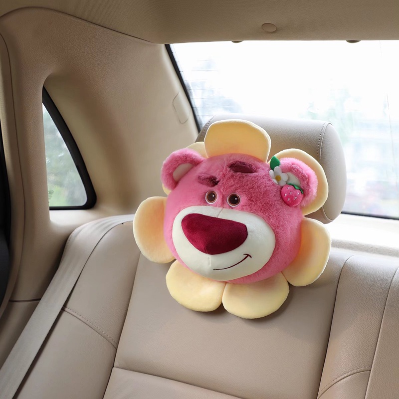 💝💘Phụ kiện xe hơi Lotso gấu dễ thương Đệm cổ, Disney Strawberry Bear Đồ chơi sang trọng Lotso nhồi bông xe hơi sang trọng Gối hoạt hình Ném gối đệm