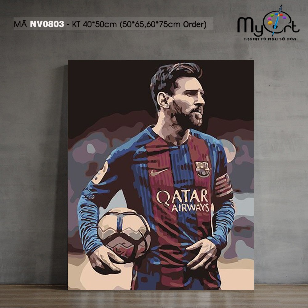 Tranh tô màu theo số sơn dầu số hóa NV0803 Messi Cầu thủ bóng đá