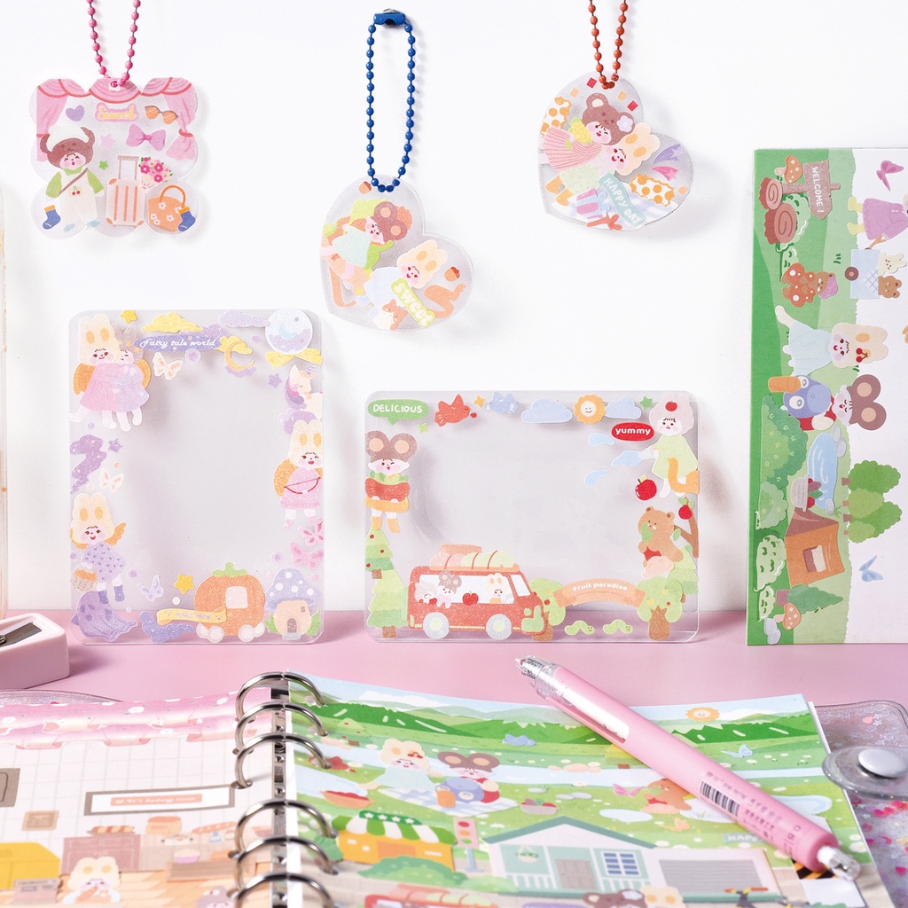 Peach 1Pcs Cute cartoon landscape stickers Journal Scrapbook Decor Sticker
