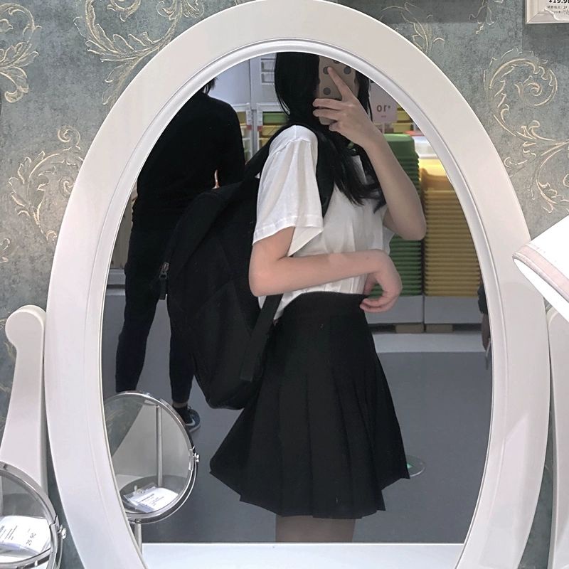 Jiashucheng Chân Váy Ngắn Dáng Chữ A Xếp Ly Lưng Cao Màu Trắng Thời Trang Xuân Hè Dễ Phối Đồ Cho Học Sinh