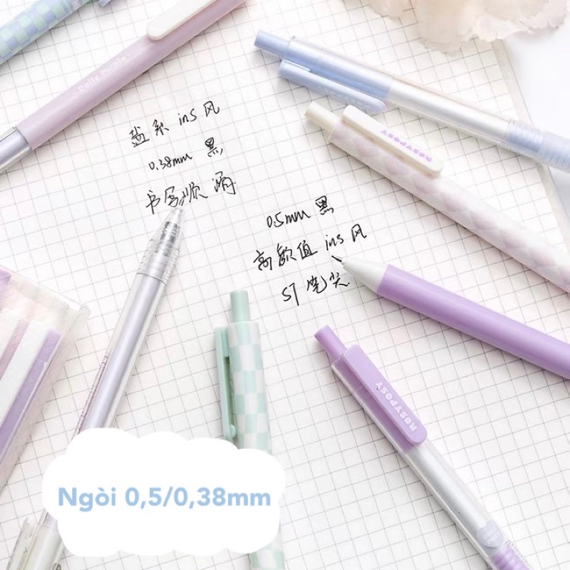 Bút Bi Rosy Posy Mực Đen Màu Pastel Hoạ Tiết Checkerboard 2022