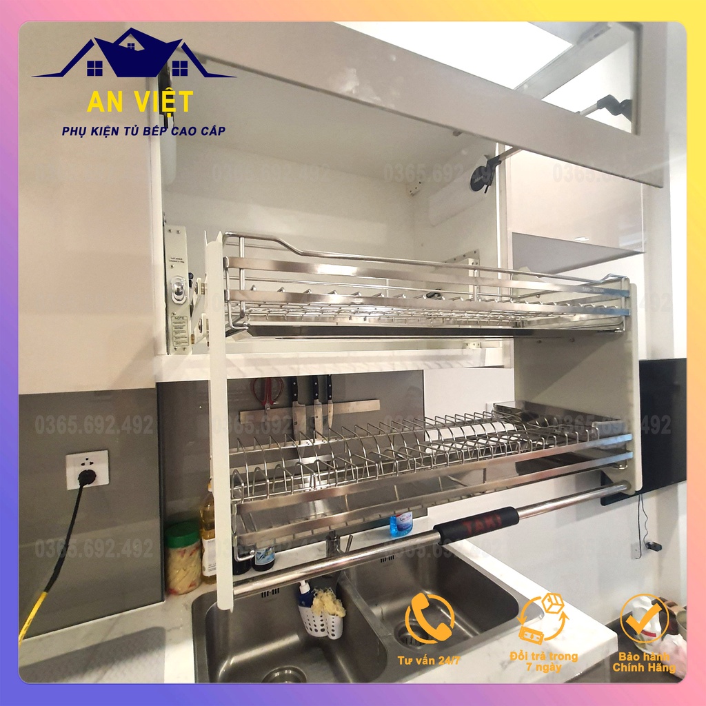 Giá Úp Bát Đĩa Nâng Hạ Tủ Bếp Trên INOX304 Cao Cấp (Hỗ Trợ Lắp Đặt)