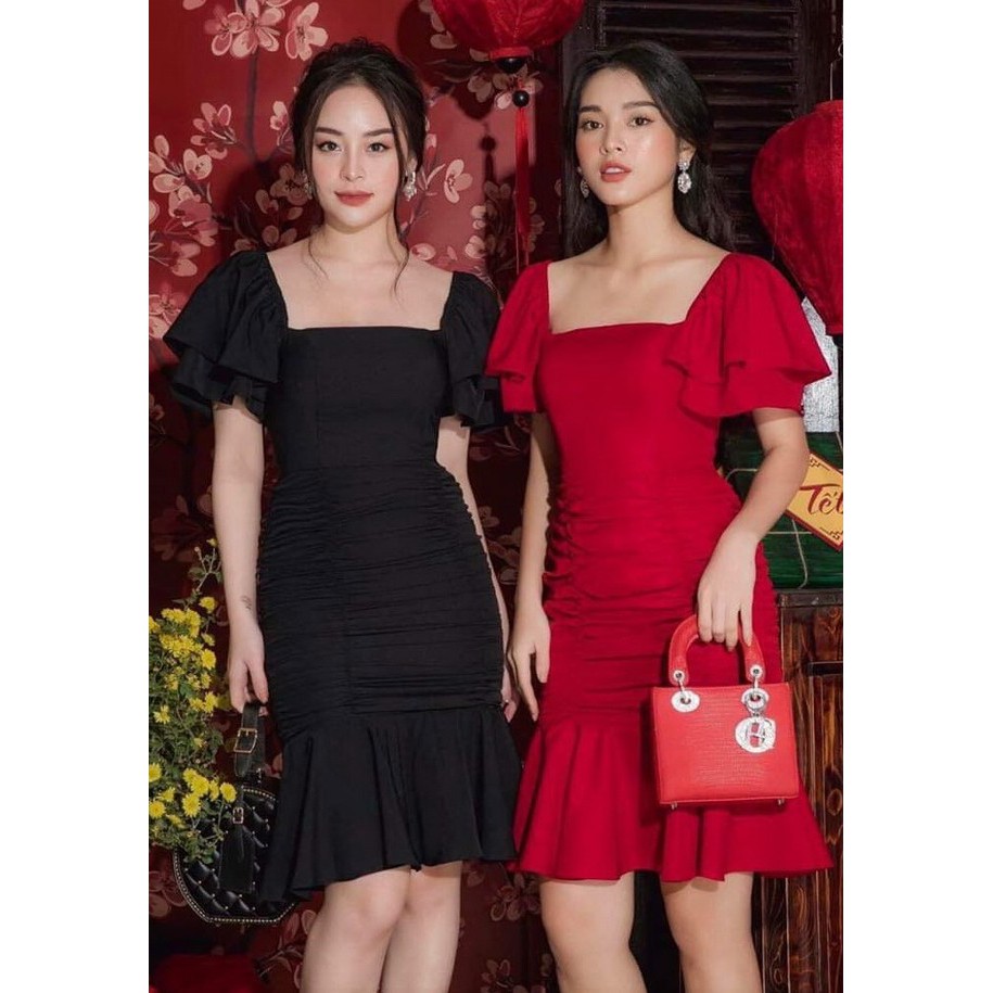 Đầm váy thun thiết kế đuôi cá xoè tay ngắn dún/nhúng eo diện tiệc - đi làm (có nhiều size và màu)