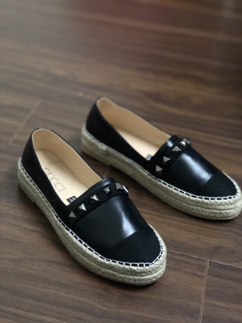 Giày lười đế cói viền đinh da mềm êm chân