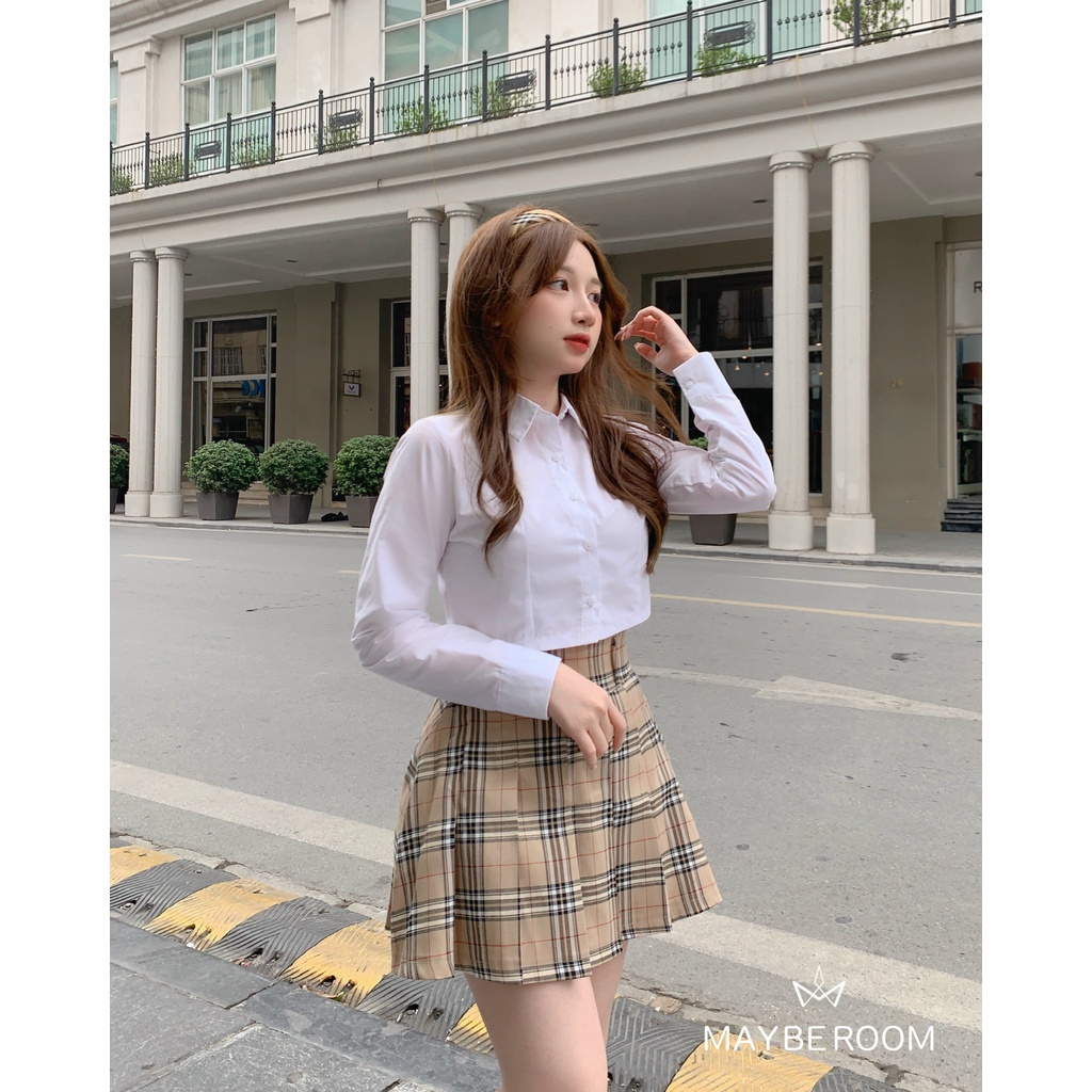 Áo sơ mi dáng croptop mềm Popi Mayberoom
