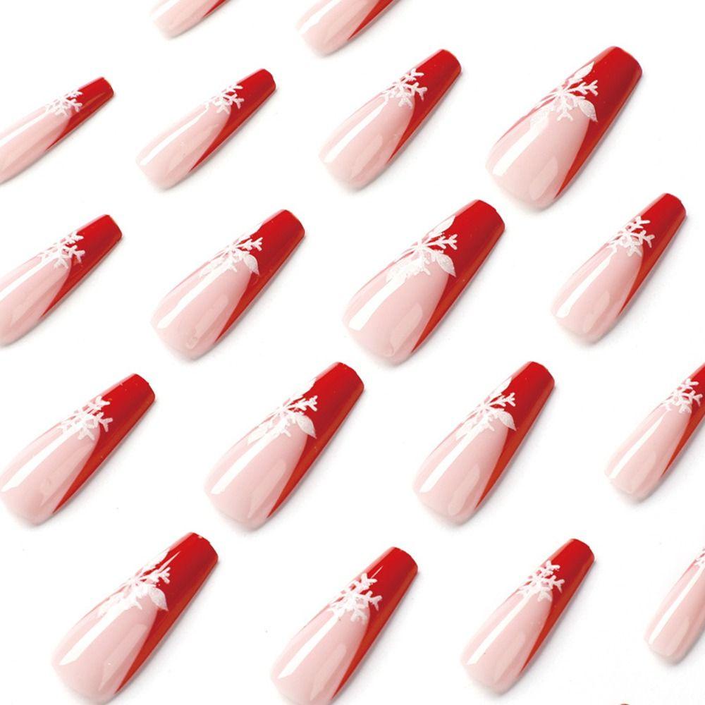 Set 24 Móng Tay Giả Dạng Nhấn Che Phủ Toàn Diện Màu Đỏ Lấp Lánh