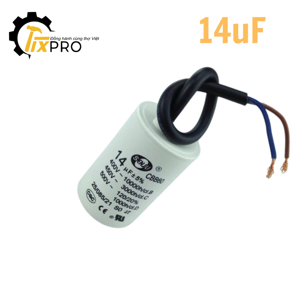Tụ khởi động 14UF 450V CBB60 SENJU màu trắng loại xịn