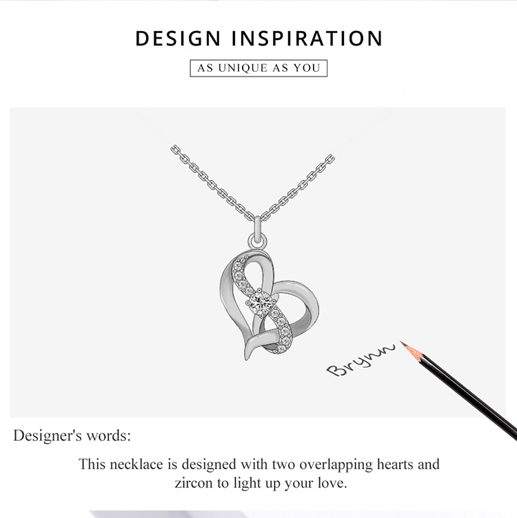 Vòng Cổ Bamoer SCN442 Bằng Bạc 925 Bạch Kim Với Mặt Hình Trái Tim &amp; Đá Zircon Khối Thời Trang Cho Nữ