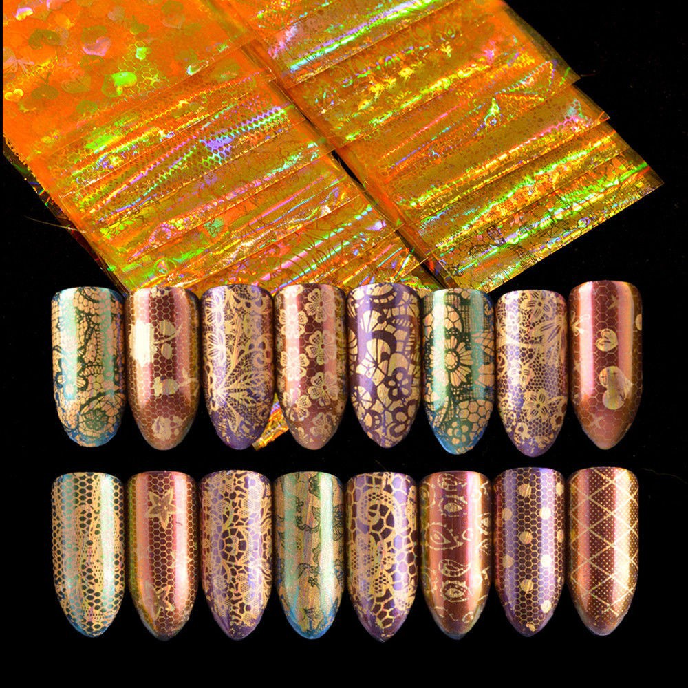 16 Miếng dán móng tay ánh màu lấp lánh độc đáo