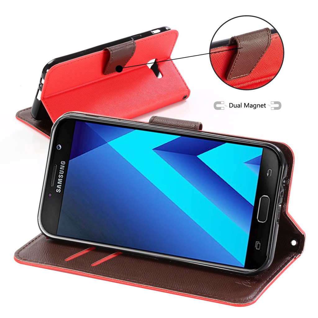 Bao da điện thoại có ngăn đựng thẻ 2 tông màu cho Samsung Galaxy A5 A7 2017 / A520 A720