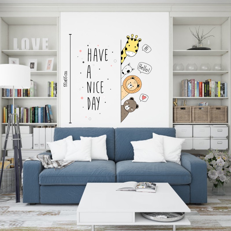 Decal Dán Tường Chủ Đề Thú Cưng Lấp Ló | Hình Dán Tường Trang Trí Phòng Ngủ Của Bé