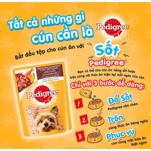 THỨC ĂN PEDIGREE DẠNG PATE SỐT CHO CHÓ LỚN VỊ bò nướng và rau nấu sốt Gói 80g Xuất xứ Thái Lan