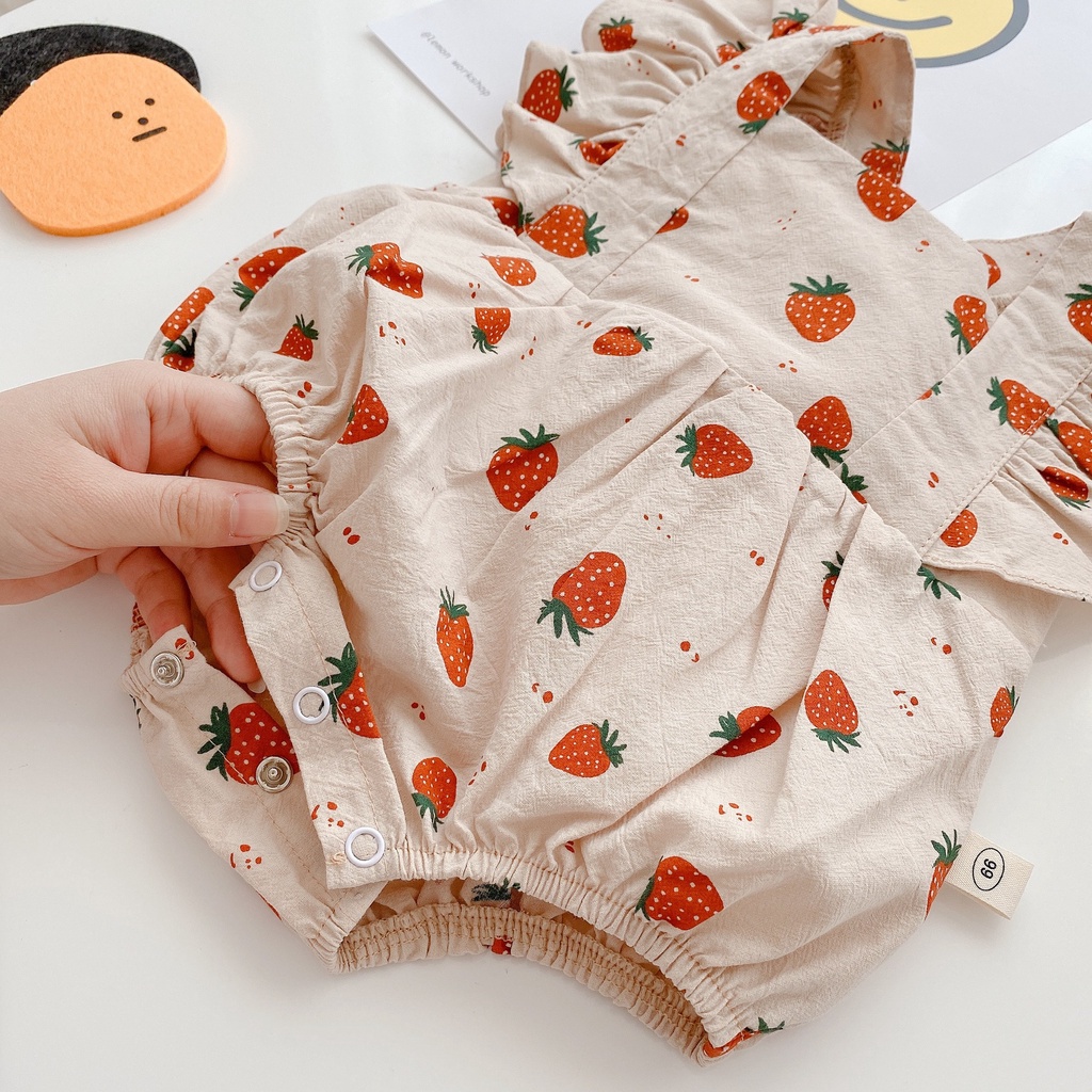 Romper mùa hè tay bay in dâu tây dễ thương cho bé gái