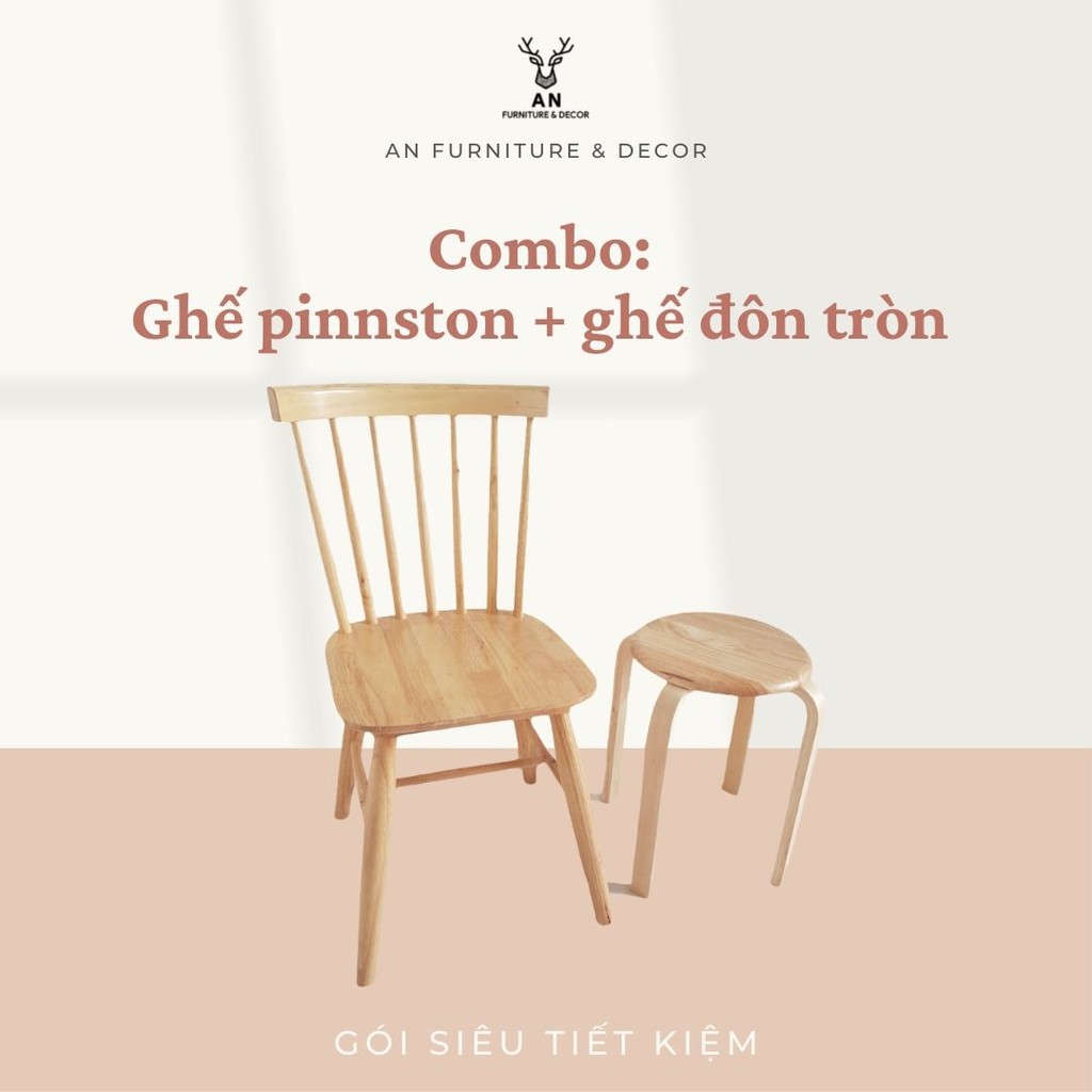 Combo 1 ghế Pinton + 1 ghế gỗ mặt tròn