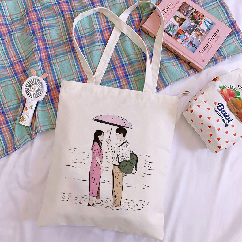 Hometown cha cha cha Túi tote canvas Đeo Vai Sức Chứa Lớn Cho Học Sinh