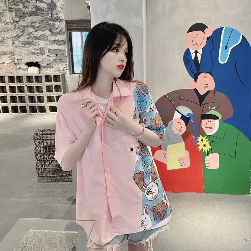 Áo sơ mi IELGY tay ngắn màu trơn ngọt ngào xinh xắn cho nữ