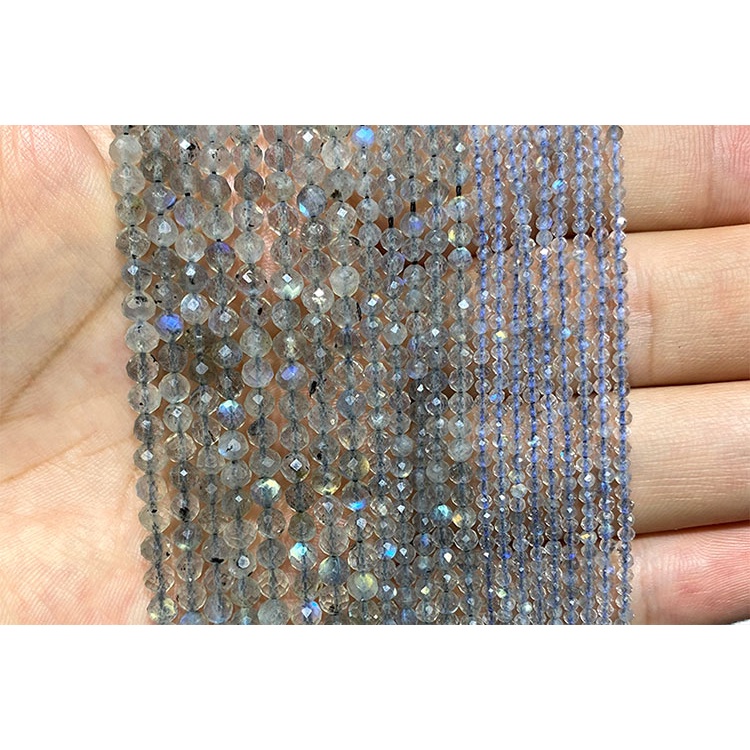 Fine 100% Đá Tự Nhiên Màu Xám Labradorite Mặt Đá Quý Tròn Miếng Đệm Hạt Trang Sức Làm Vòng Tay DIY Vòng Cổ 2 / 3 / 4MM