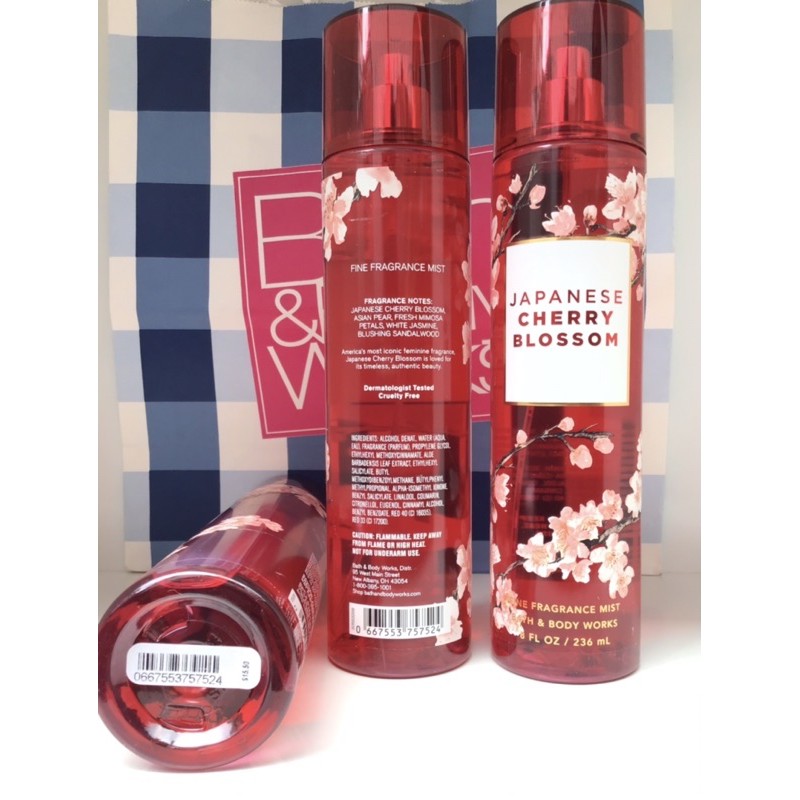 🌸🍐Hàng Mỹ-Xịt thơm toàn thân Body Mist JAPANESE CHERRY BLOSSOM 236ml Bath&Body Works❤ | Thế Giới Skin Care