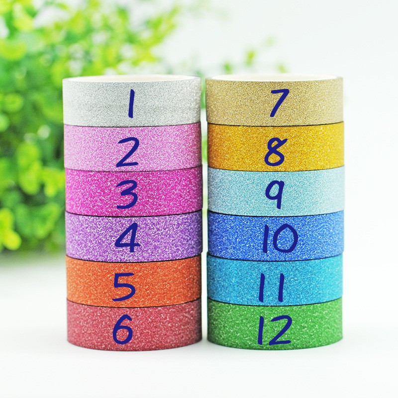 Cuộn băng giấy dán washi kim tuyến lấp lánh dài 3m rộng 1.5cm dùng làm đồ thủ công
