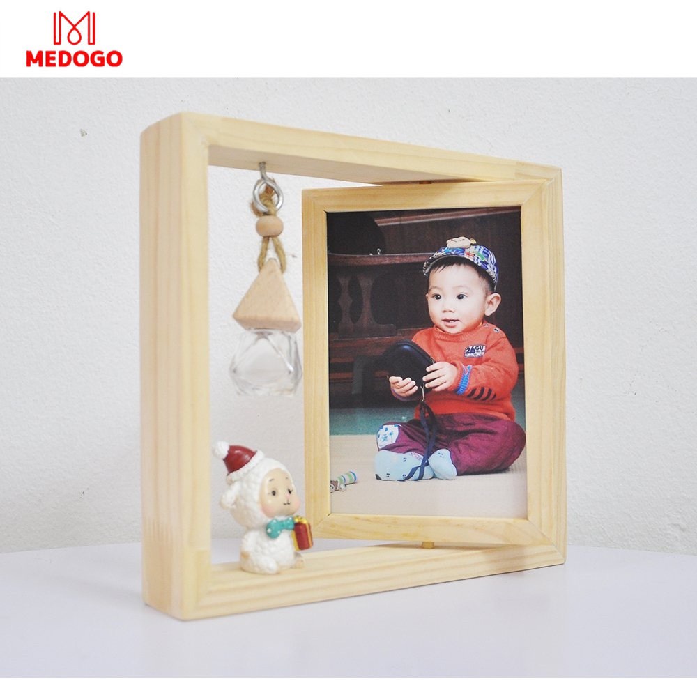 Khung ảnh gỗ MEDOGO để bàn thiết kế mới, siêu đẹp, thời thượng sáng tạo xoay lật 360 độ