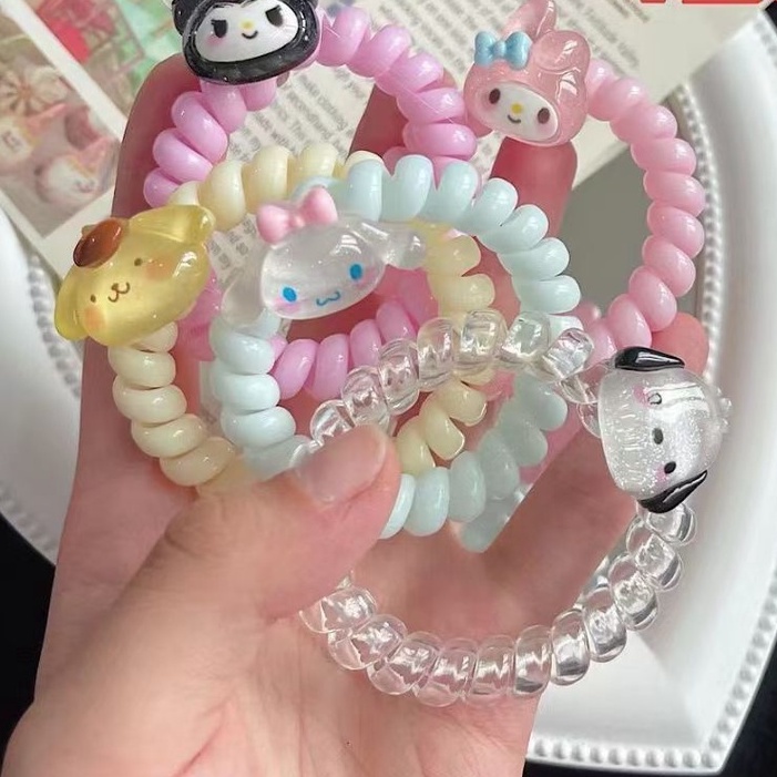 Dây Cột Tóc Cao Su Co Giãn Trong Suốt Lấp Lánh In Hình Chú Chó Cinnamon Dễ Thương Dành Cho Học Sinh