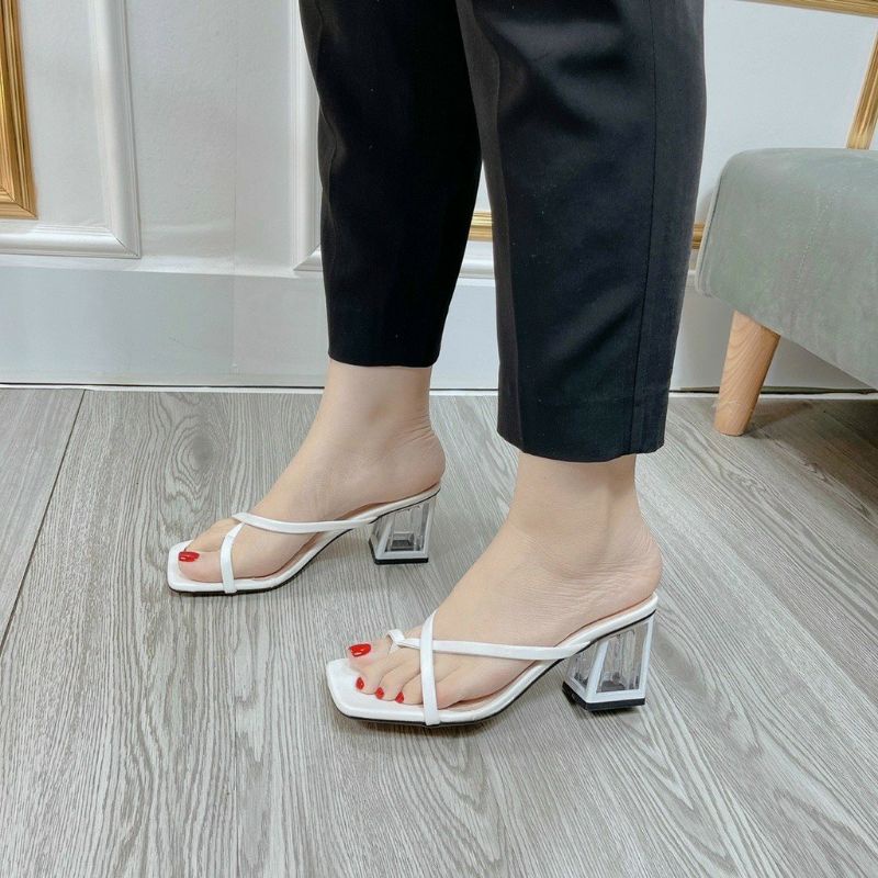 Dép nữ Guốc cao gót 5p xỏ ngón dây chéo gót dẹt/ gót trụ trong mẫu mới 3 màu