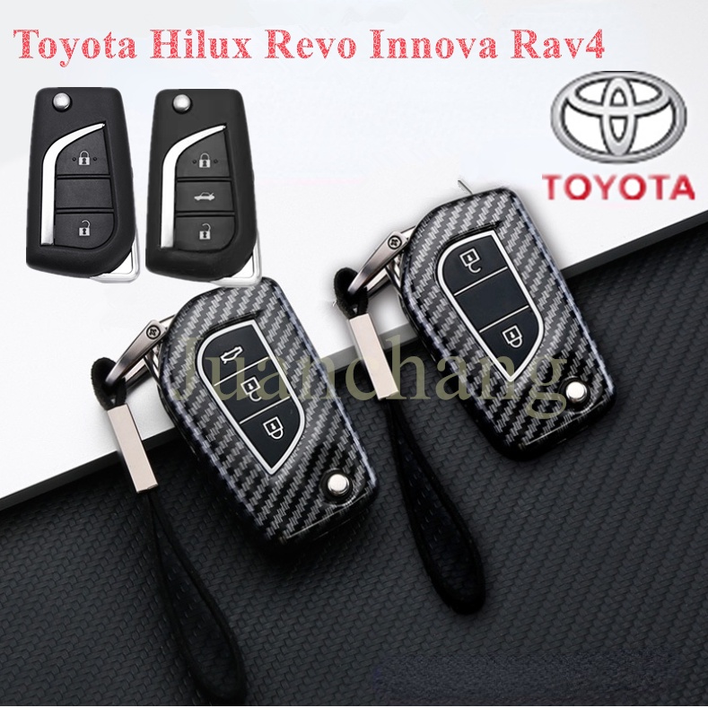 Vỏ Bọc Chìa Khóa Điều Khiển Từ Xa Bằng ABS Silicone Sợi Carbon Cho Toyota Hilux Revo Innova Rav4 Fortuner