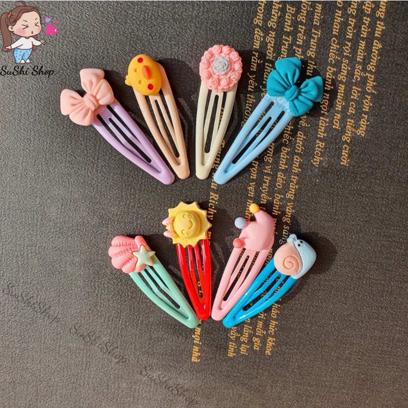 Kẹp tóc mái cho bé set 10 kẹp bấm giọt nước đính hình đáng yêu phong cách Hàn Quốc Sushishop CT44