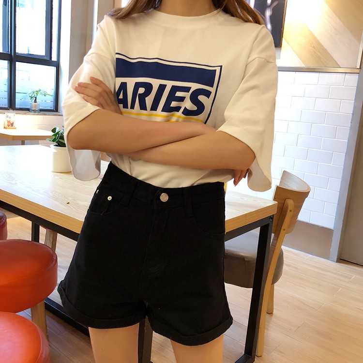 Xiaozhainv Quần short denim lưng cao theo phong cách retro | BigBuy360 - bigbuy360.vn