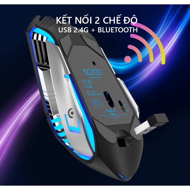 Chuột không dây gaming AULA SC200 - 2 Chế độ Bluetooth &amp; 2.4G - Đèn LED RBG - Hàng chính hãng có sẵn