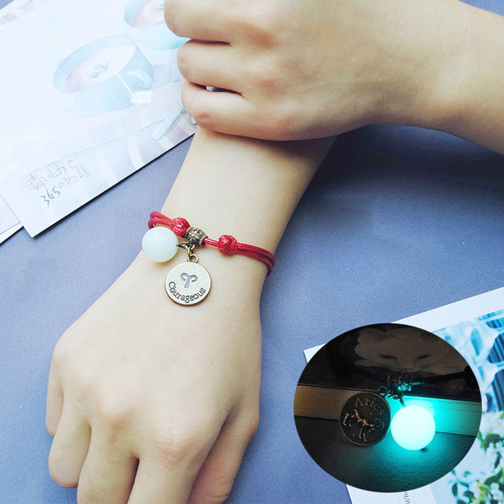 Vòng tay mặt hình 12 cung hoàng đạo phát sáng trong bóng tối kiểu dáng đơn giản cổ điển