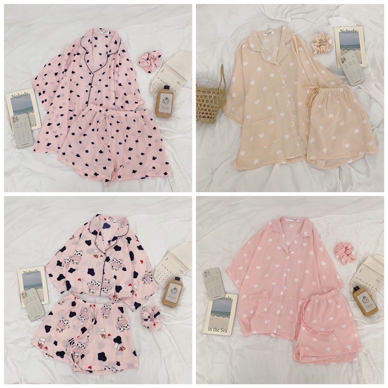 Bộ ngủ nữ lụa mango loại 1 siêu cute (ảnh thật/hàng có sẵn)