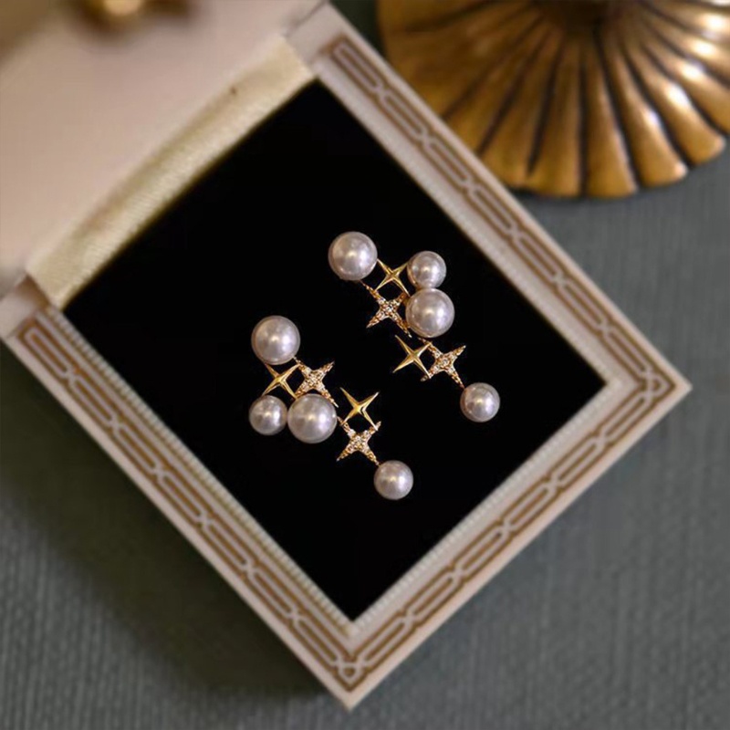 Set 2 Bông Tai Ngôi Sao Đính Ngọc Trai Giả Thời Trang