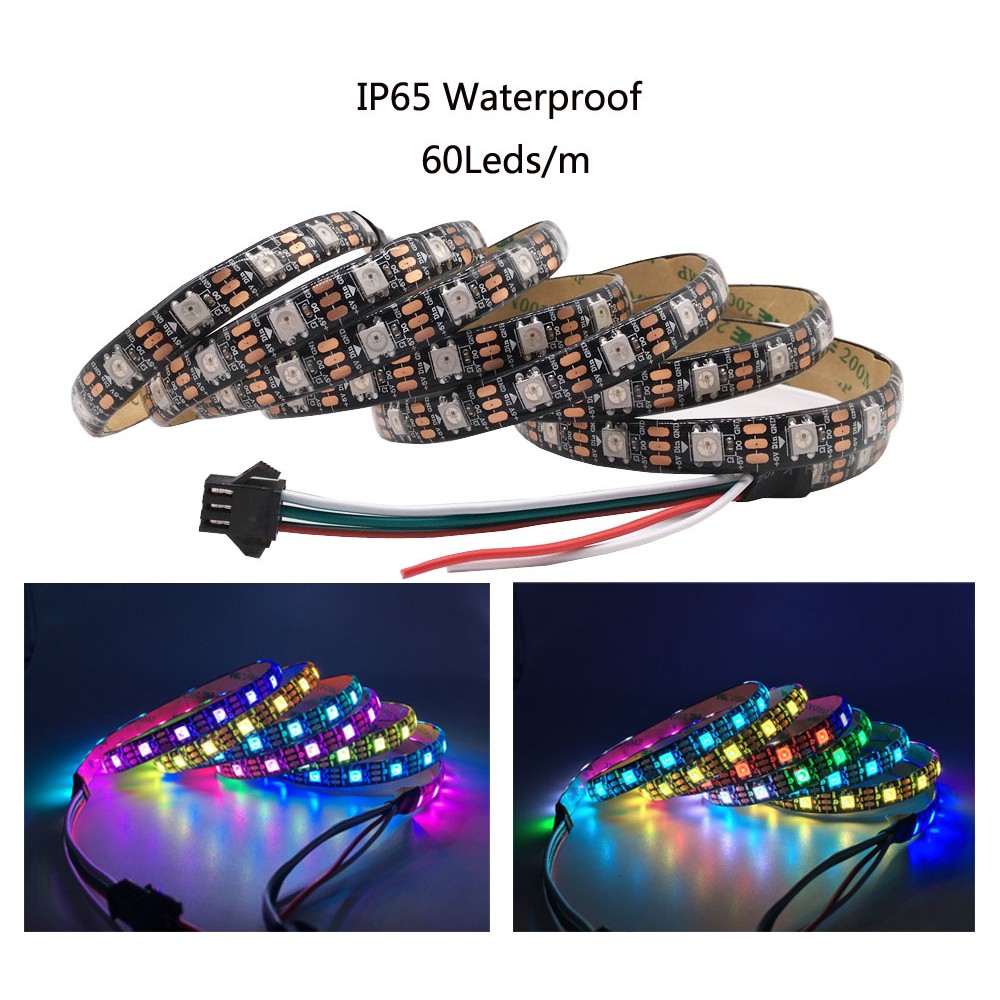 Dây Đèn Led 5m Dc5v Ws2812b 60 Pixels / Leds / M Ws2812 Ic 5050 Rgb + Bộ Điều Khiển Led 5v