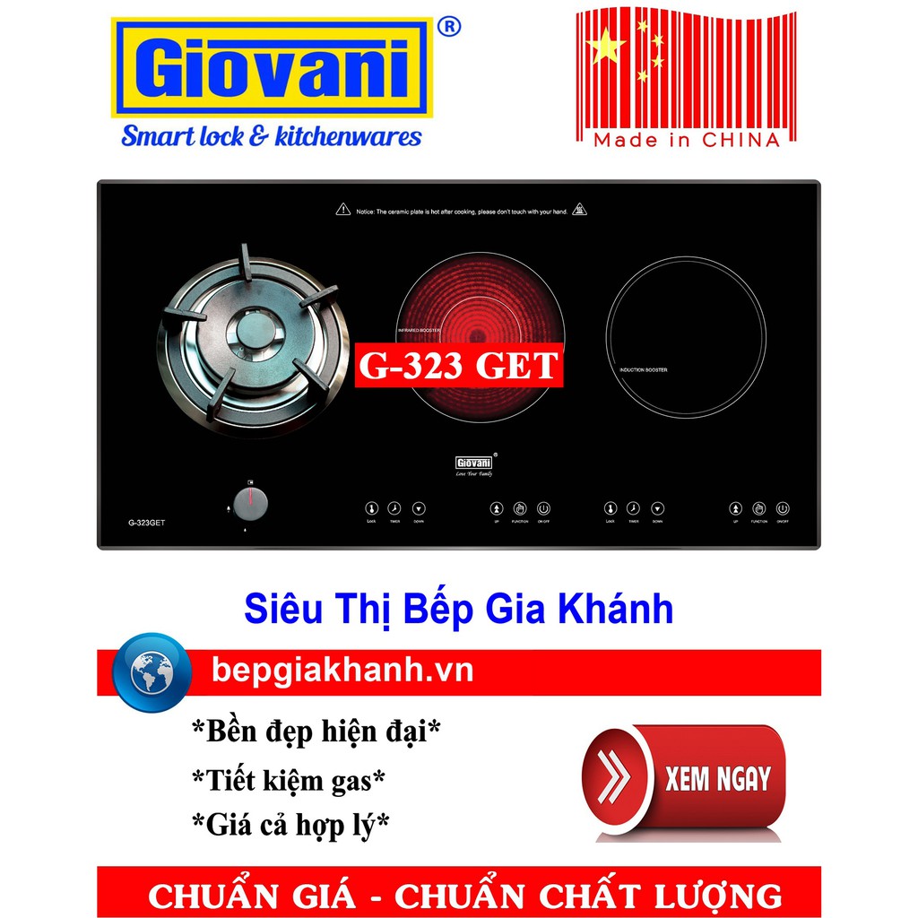 Bếp gas âm kết hợp điện từ Giovani G-323 GET sản xuất Trung Quốc