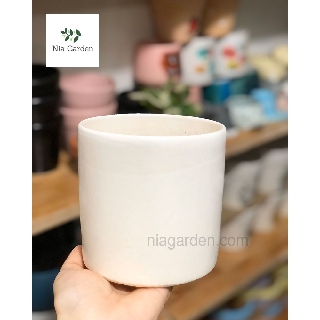 Chậu trồng cây cảnh gốm sứ trắng - Trụ tròn trung