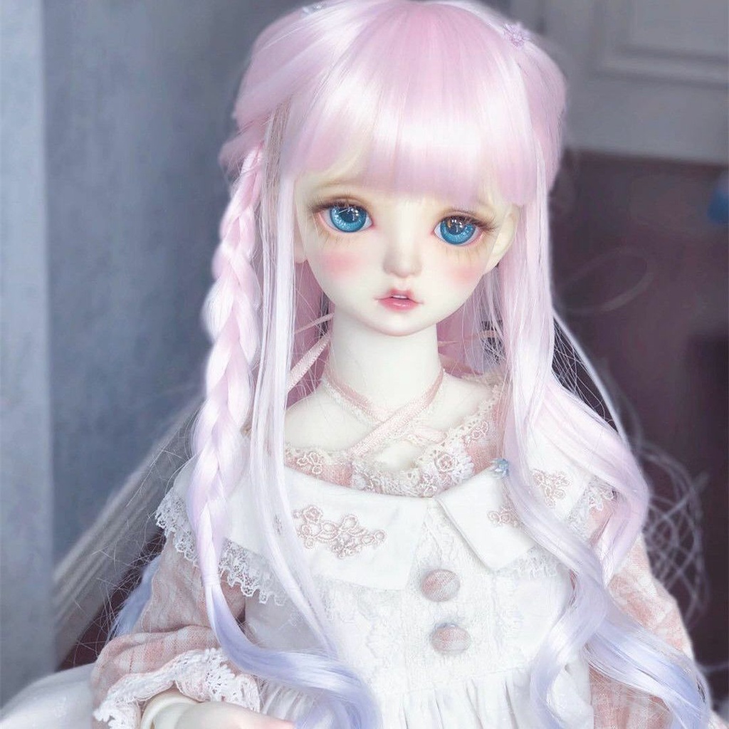 Tóc Giả Búp Bê Bjd 3 6 6 Chiếc Lá Màu Hồng gradient 3 6 Điểm Xoăn Dài Màu Xanh Dương gradient Chịu Nhiệt Độ Cao 8.26