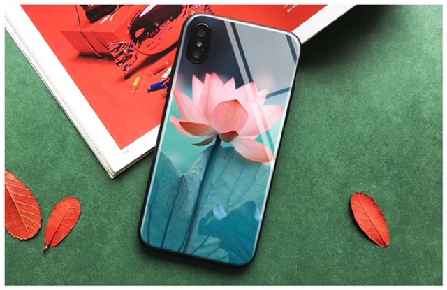 Ốp Lưng Kính Bóng Hoa Sen 13ProMax 12ProMax 11ProMax XSMAX X XS 7Plus FUKISHOP
