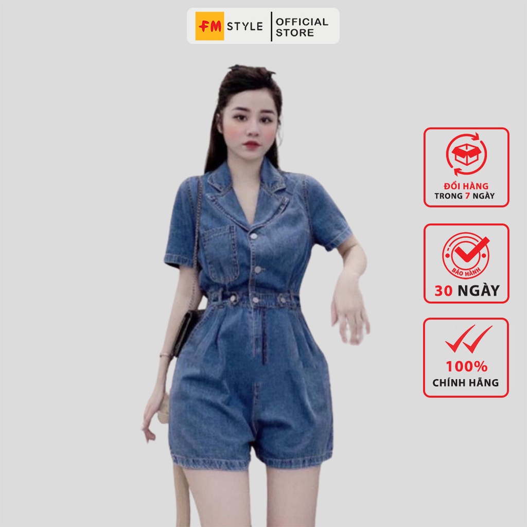 Đồ liền thân FM Style jump jeans nữ cổ vest, chất Denim cao cấp, chuẩn form - trẻ trung - hiện đại 210703060