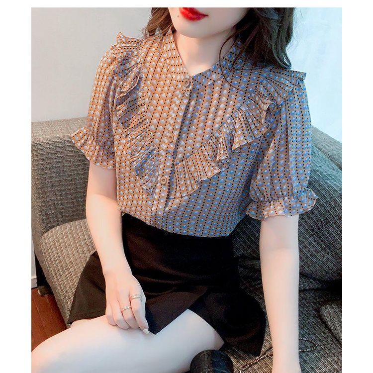 Áo Sơ Mi chiffon Tay Ngắn in Họa Tiết Thời Trang Mùa Hè Cho Nữ