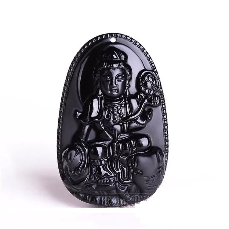 [TO] Mặt dây chuyền Phật Bản Mệnh Phổ Hiền Bồ Tát Obsidian size 3.5cm x 2.2cm tuổi Thìn, Tị tặng dây đeo free