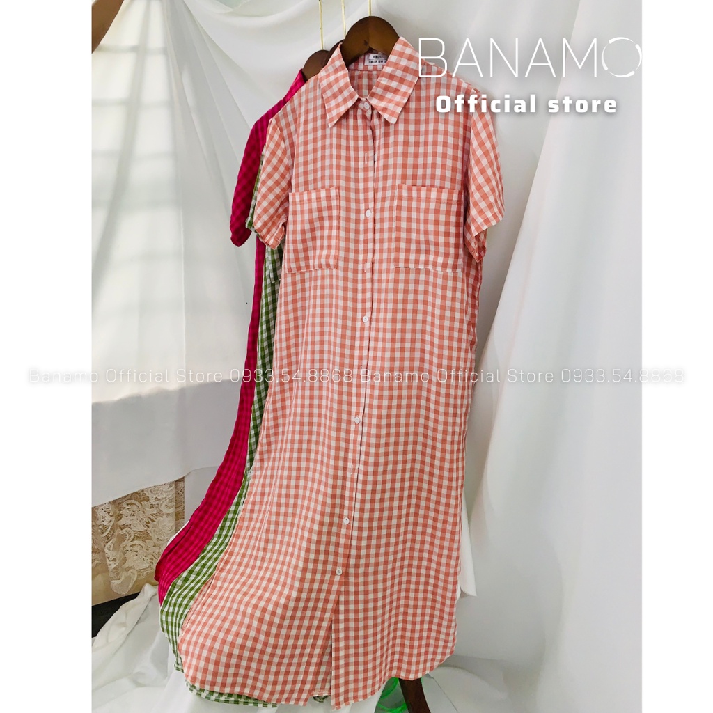 Đầm váy sơ mi suông kẻ caro nhiều màu siêu đẹp thời trang Banamo Fashion  sơ mi suông kẻ caro 5917