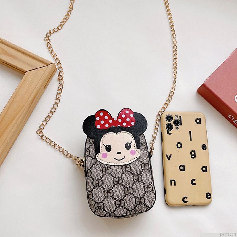 Túi đeo chéo mini họa tiết hoạt hình phối dây xích thời trang dễ thương cho bé gái