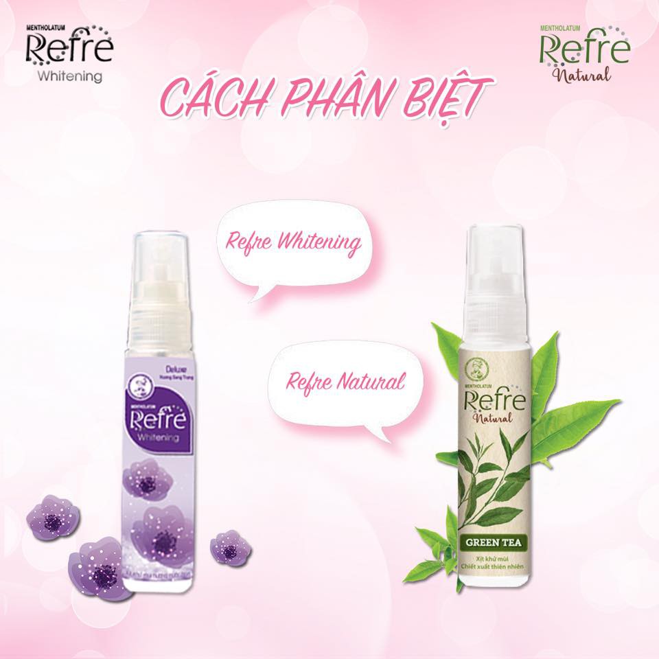 Xịt khử mùi dưỡng trắng Refre Whitening và Refre Natural 6ml