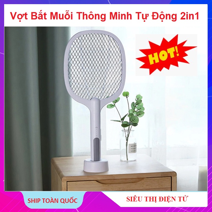 Vợt Muỗi, Kiêm Đèn Bắt Muỗi Côn Trùng Tự Động Đa Năng 2in1 - Tích Điện Sạc Pin - Bảo Hành 6 Tháng